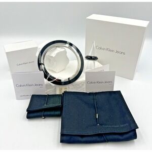 Calvin Klein Jeans Two Tone Black & Silver Bracelet Sz S with Matching Ring SZ 6